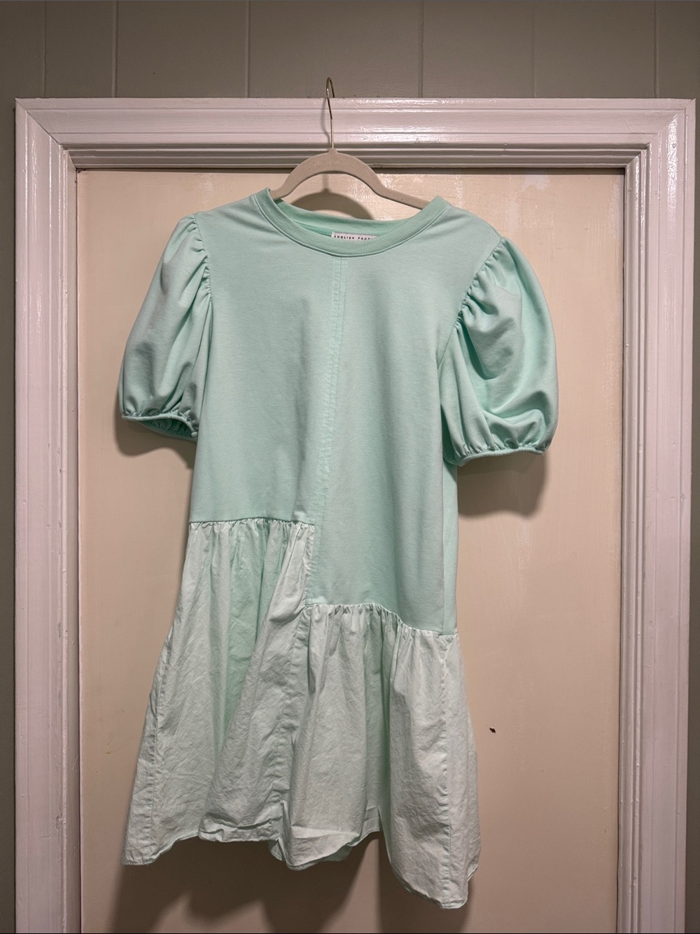 English Factory Mint Puff Sleeve Two-Tier Dress